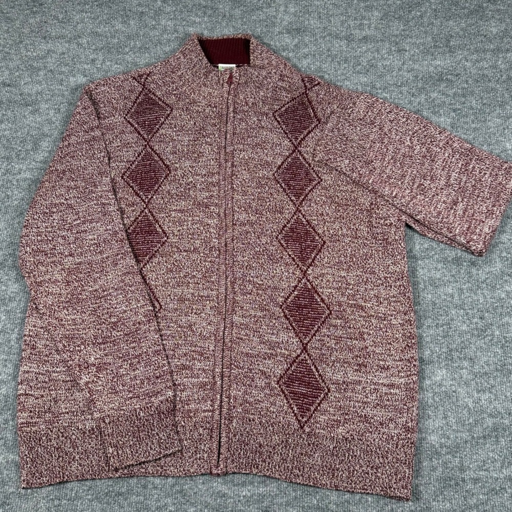 Haband‎ Mens XL Burgundy Arglyle Diamon Pattern Full Zip Cardigan Sweater Fall